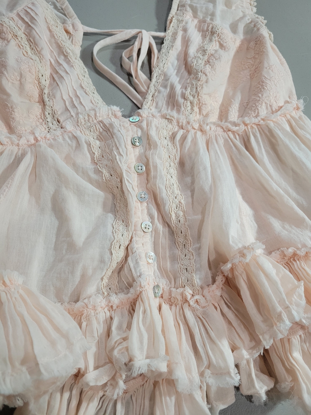 BDG Peach Lace-Trim Smocked Babydoll Top - Picture 2 of 6
